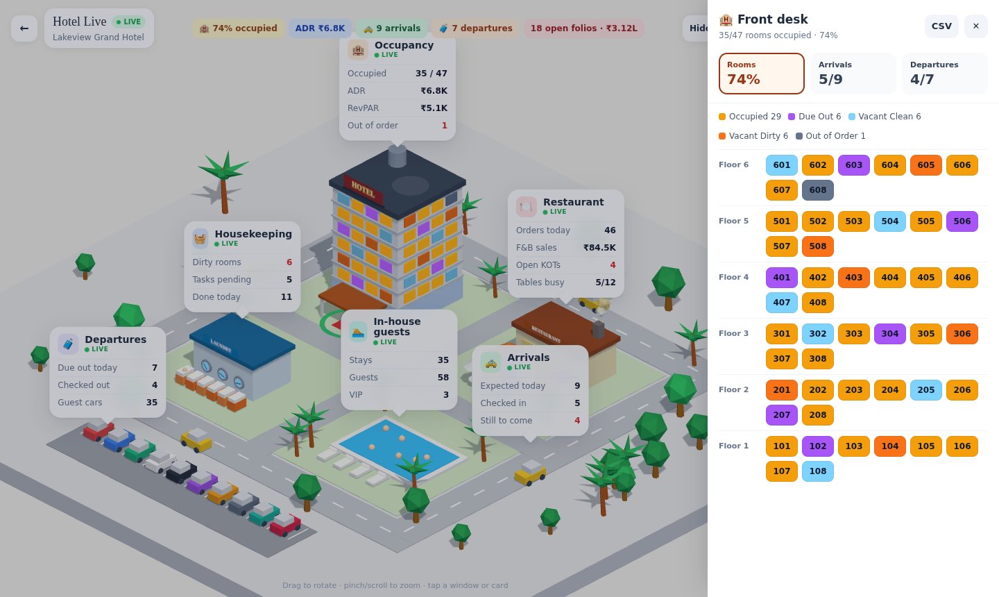 Front desk view of the WebSoftOS 3D dashboard