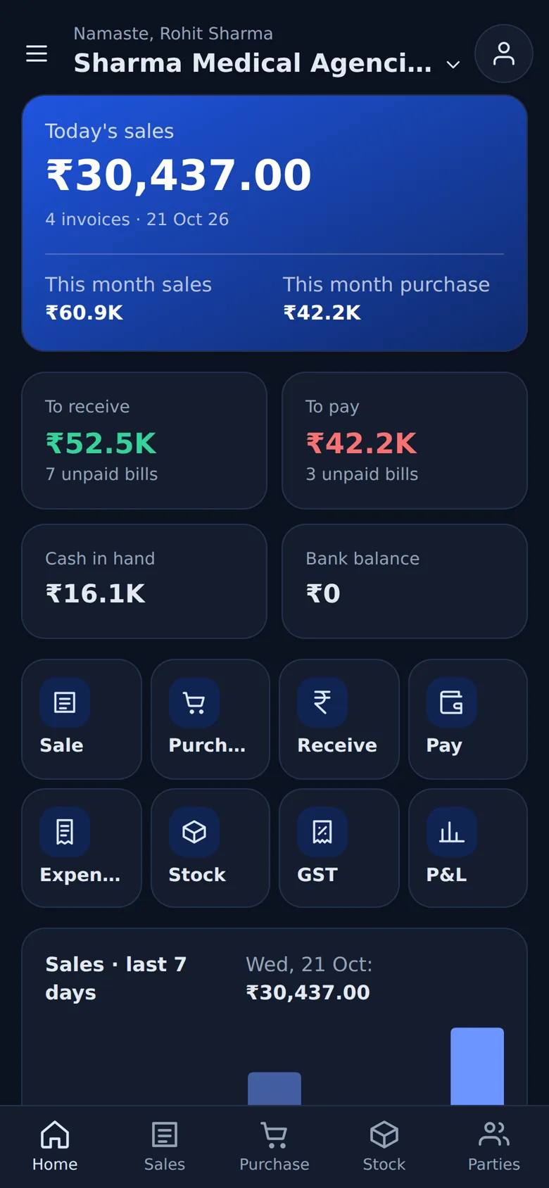 Dashboard in dark mode
